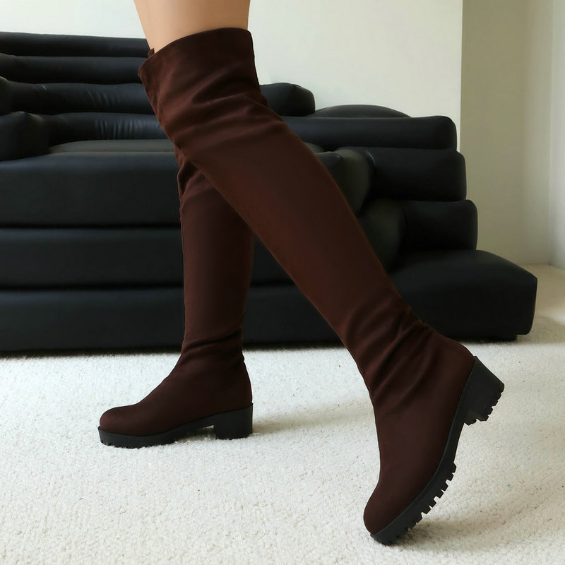 Faux Suede Leather Flock Slip- – Knee High Sock Women recenzja i cena